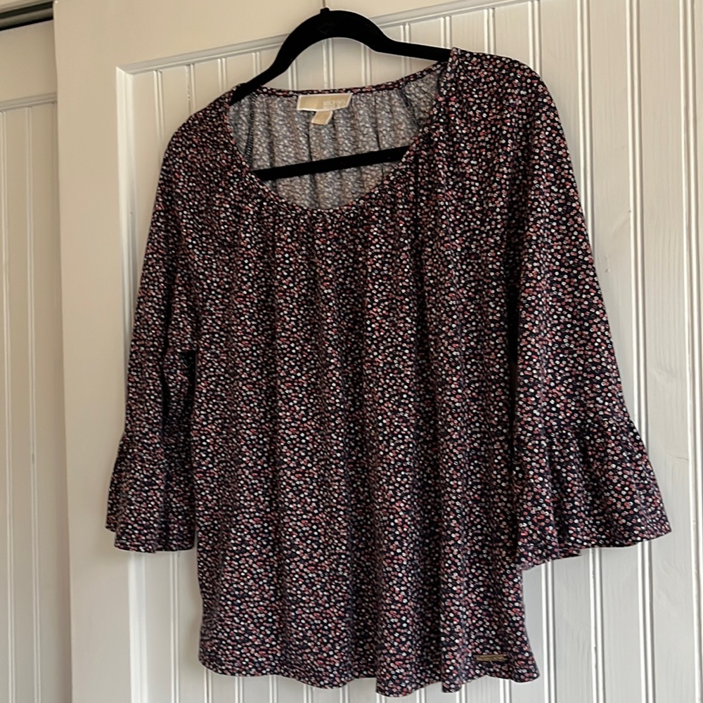 Michael Kors XL Multi-Colored Scoop Elastic Neckline with 3/4 Bell Sleeves